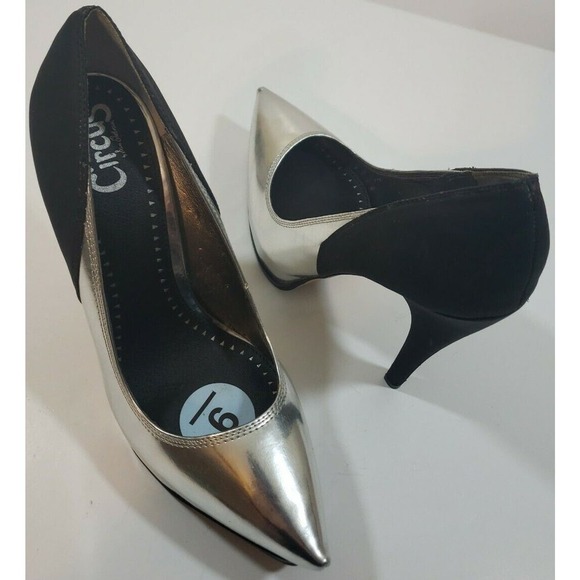 Circus by Sam Edelman~Woman Size 9~ Black/Silver Evening Platform Heel Shoes NEW - Picture 2 of 12